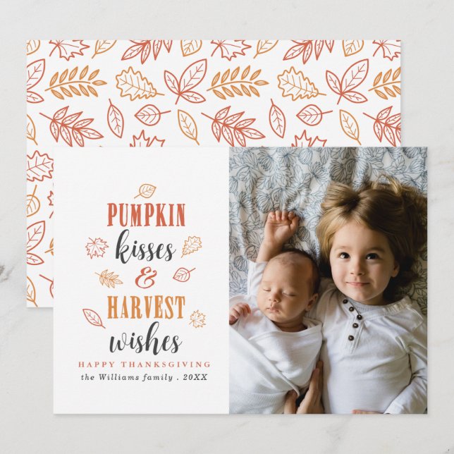 Pumpkin Kisses & Harvest Wishes Photo Cards (Front/Back)
