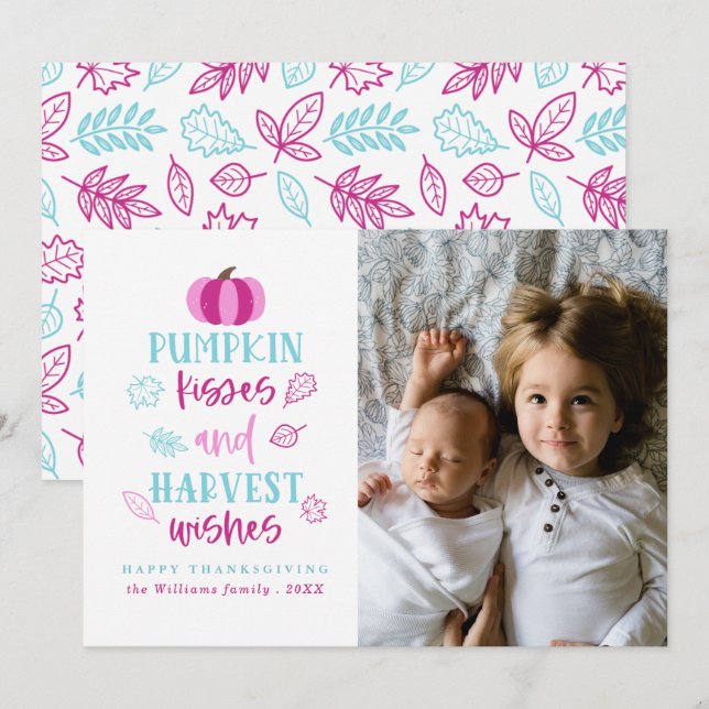 Pumpkin Kisses & Harvest Wishes Photo Cards (Front/Back)