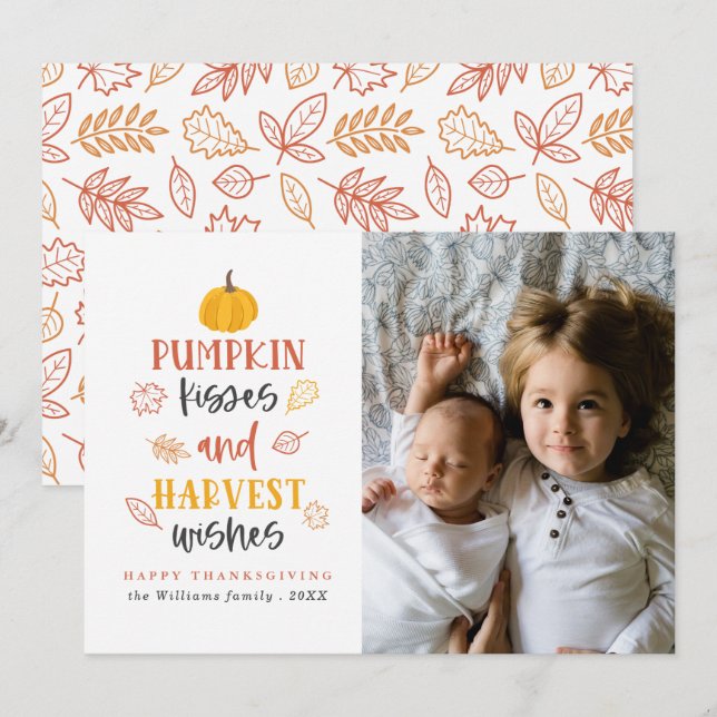 Pumpkin Kisses & Harvest Wishes Photo Cards (Front/Back)