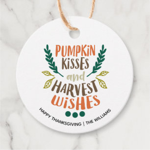 Pumpkin Kisses, Harvest Wishes Thanksgiving Custom Favour Tags
