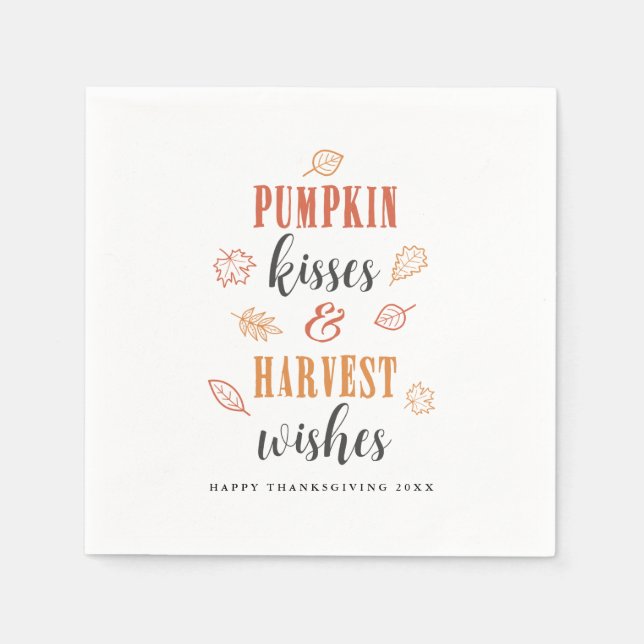 Pumpkin Kisses & Harvest Wishes Thanksgiving Napkin (Front)