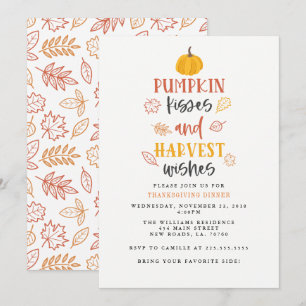 Pumpkin Kisses & Harvest Wishes Thanksgiving Party Invitation