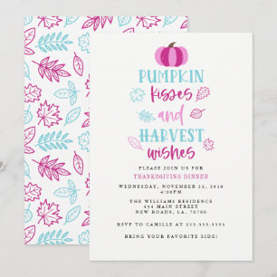 Pumpkin Kisses & Harvest Wishes Thanksgiving Party Invitation