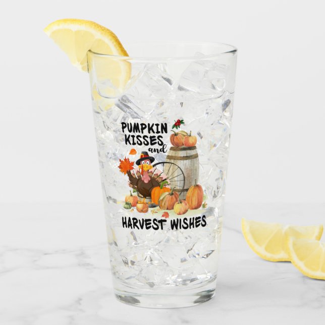pumpkin kisses harvest wishes Thanksgiving turkey Glass (Front Ice)