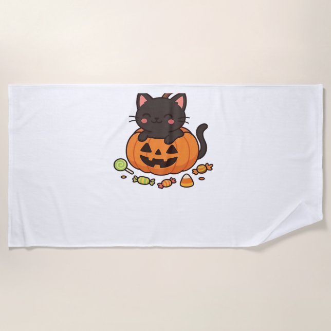 Pumpkin Kitty Parade Essential T-Shirt Beach Towel (Front)