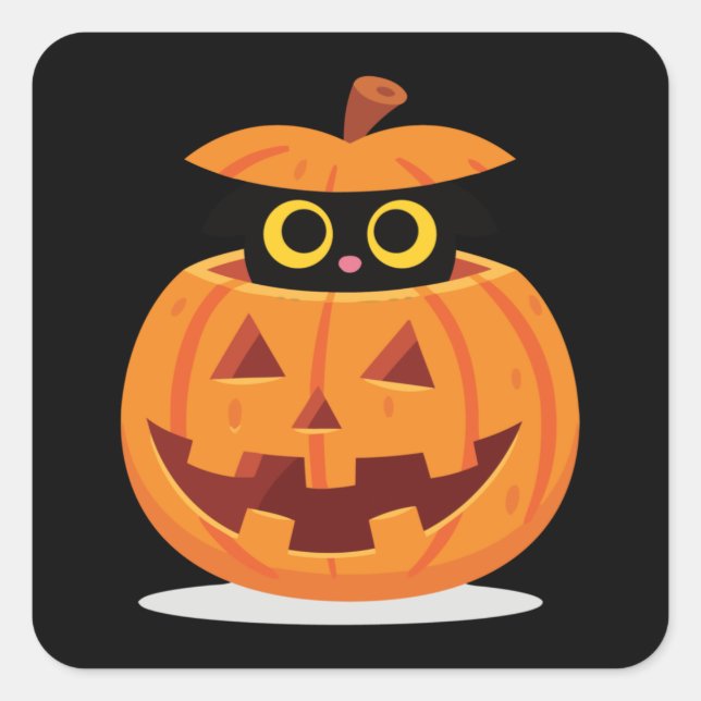 Pumpkin Kitty Square Sticker (Front)