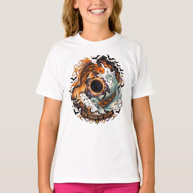 Pumpkin Koi Eclipse Halloween T-Shirt (Front)