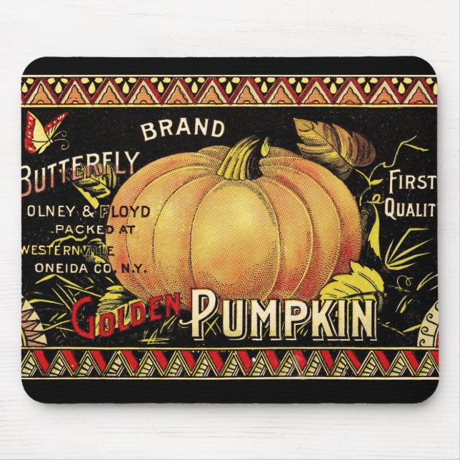 Pumpkin Label Antique Butterfly Brand Mouse Mat (Front)