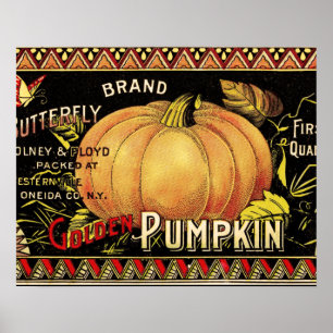 Pumpkin Label Antique Butterfly Brand Poster