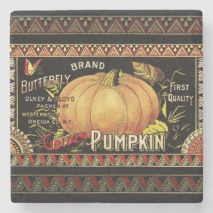Pumpkin Label Antique Butterfly Brand Stone Coaster