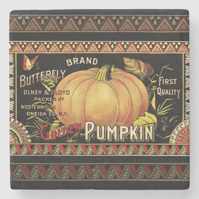 Pumpkin Label Antique Butterfly Brand Stone Coaster (Front)