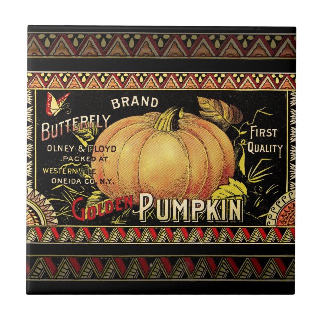 Pumpkin Label Antique Butterfly Brand Tile (Front)