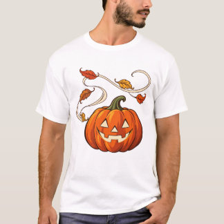 Pumpkin Lantern and Curling Leaves T-Shirt