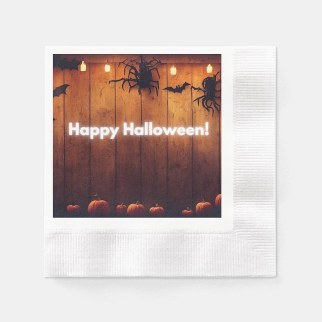 Pumpkin & Lantern Spider Napkin (Front)