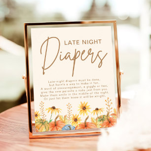 Pumpkin Late Night Diapers Baby shower Game Poster