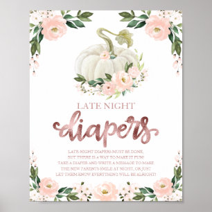 Pumpkin Late Night Diapers Baby Shower Game Sign