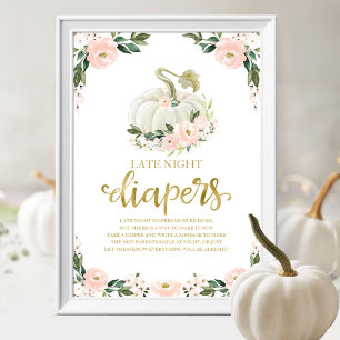 Pumpkin Late Night Diapers Baby Shower Game Sign