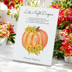 Pumpkin Late Night Diapers Baby Shower Pedestal Sign