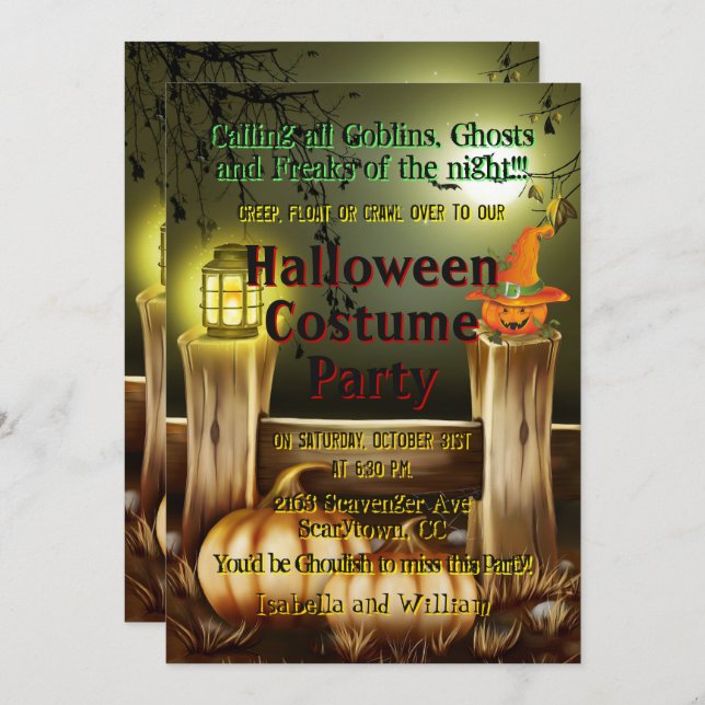 Pumpkin Latern Light Scary Halloween Costume Party Invitation (Front/Back)