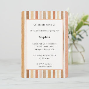 Pumpkin Latte Blush Stripes Birthday Invitation