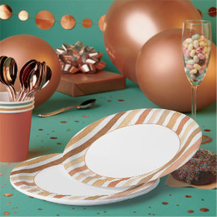 Pumpkin Latte Blush Stripes Birthday Paper Plate
