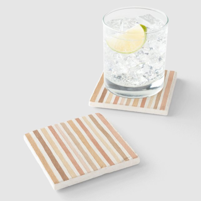 Pumpkin Latte Blush Stripes Stone Coaster (Side)