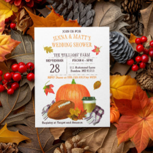 Pumpkin Latte Football Navy Plum Wedding Shower Invitation