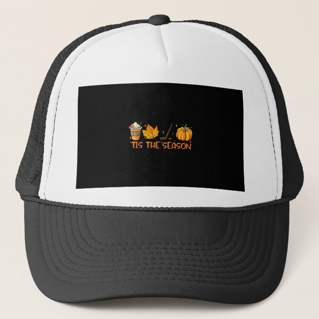 Pumpkin Latte Tis The Season Fall Coffee Thanksgiv Trucker Hat (Front)
