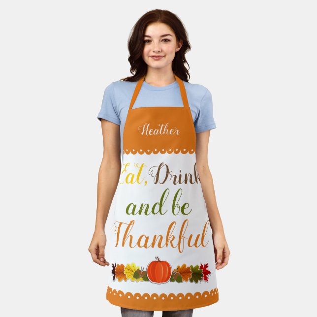 Pumpkin leaves arrangement typography Thanksgiving Apron (Worn)