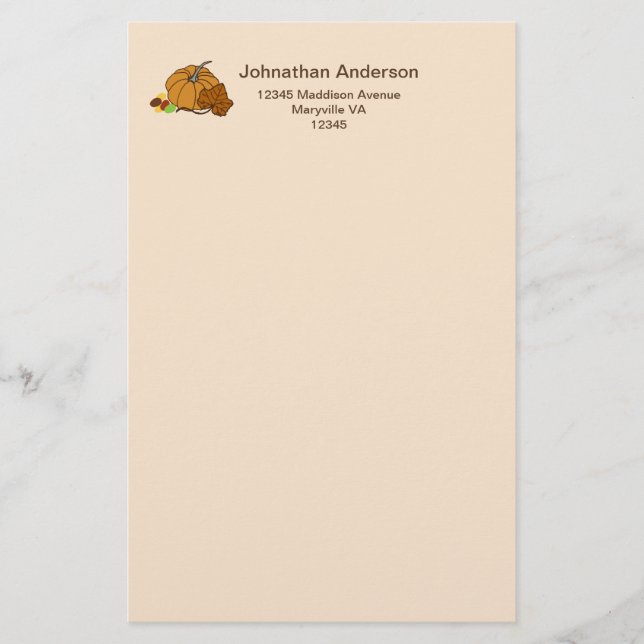 Pumpkin leaves candy name and address stationery (Front)