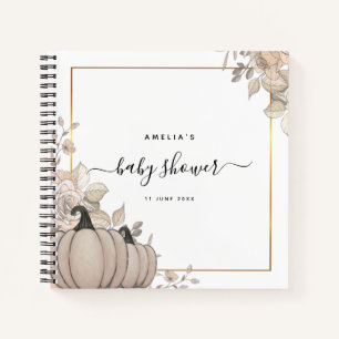 Pumpkin Leaves Fall White Baby Shower Guestbook  Notebook