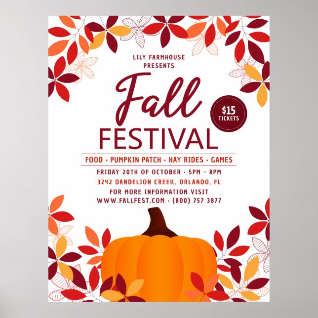 Pumpkin Leaves Frame Fall Festival Event Poster (Front)