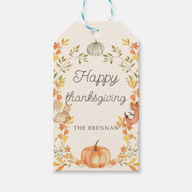 Pumpkin Leaves Thanksgiving Gift Tags (Front)