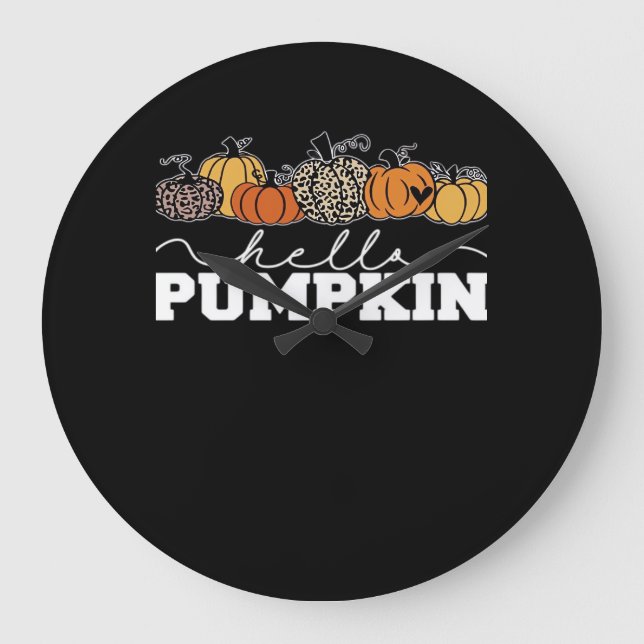 Pumpkin Leopard Fall Women Cute Autumn Season Than Large Clock (Front)