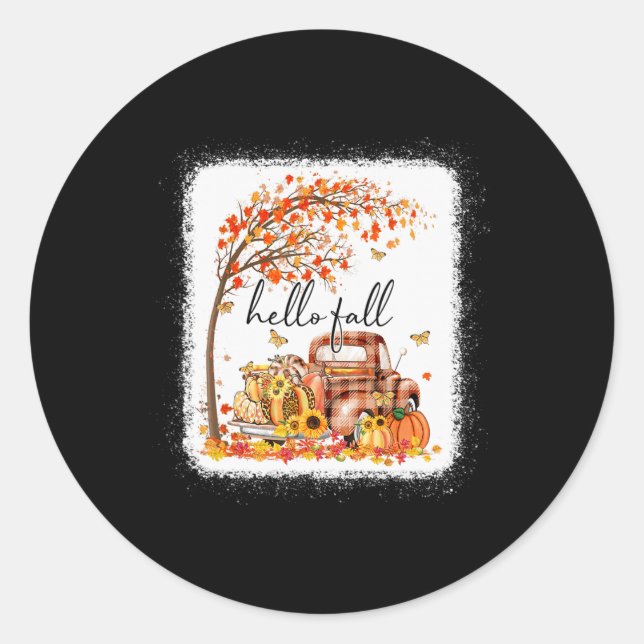 Pumpkin Leopard Hello Fall Happy Fall Y'all Fall S Classic Round Sticker (Front)