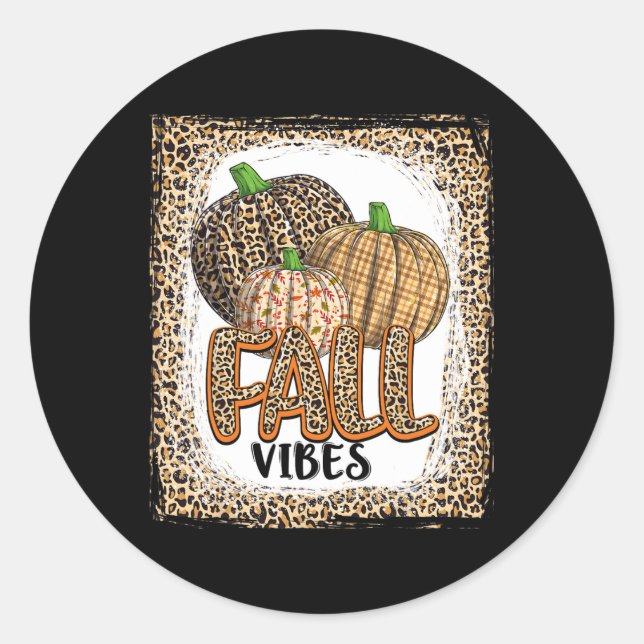 Pumpkin Leopard Print Fall Vibes thanksgiving girl Classic Round Sticker (Front)