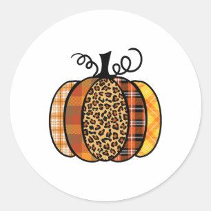 Pumpkin Leopard Print Thanksgiving Fall For Women Classic Round Sticker
