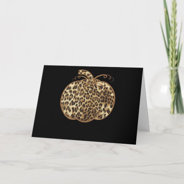 Pumpkin Leopard Print Thanksgiving Halloween Holiday Card (Front)