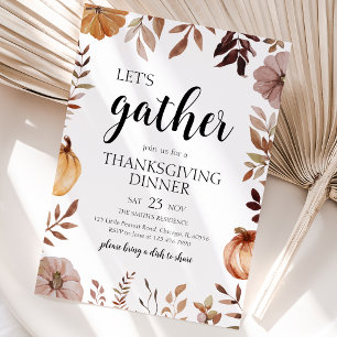 Pumpkin Let's Gather Thanksgiving Party Invitation