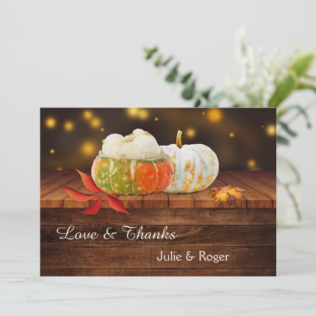 Pumpkin Lights Fall Photo Wedding Thank You Card (Standing Front)