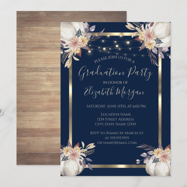 Pumpkin,Lights, Wood, Frame Graduation Party  Invitation (Front/Back)