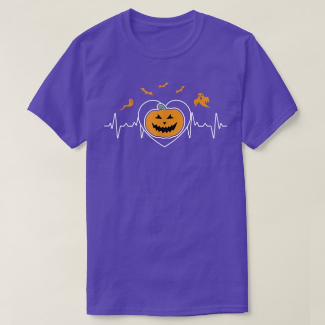 Pumpkin Love Heartbeat Jack O Lantern Face Cute Ha T-Shirt (Design Front)