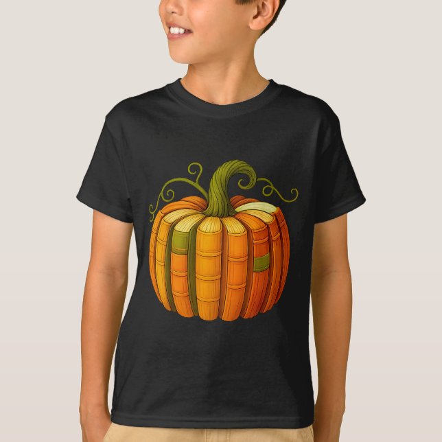 Pumpkin Made Out Of Books Tee Reading Halloween Te (Front)