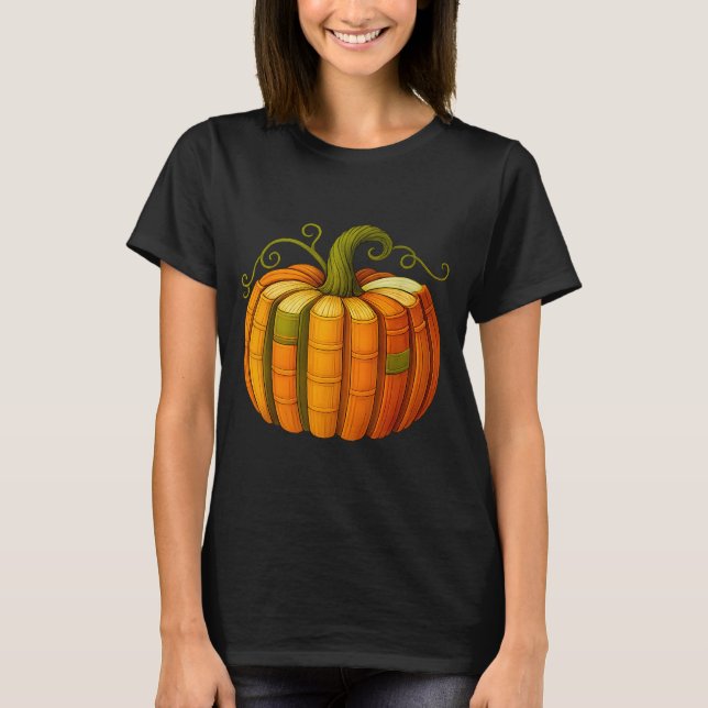 Pumpkin Made Out Of Books Tee Reading Halloween Te (Front)
