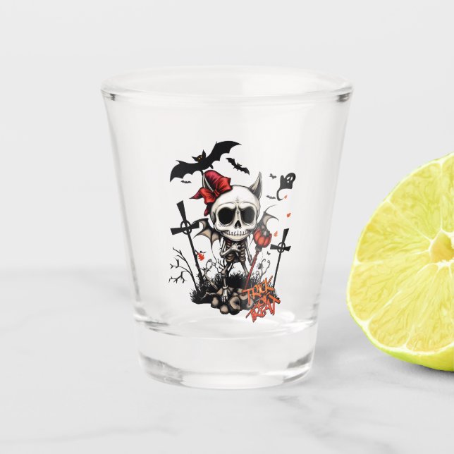 Pumpkin Magic and Bone Fun.  Shot Glass (Front)