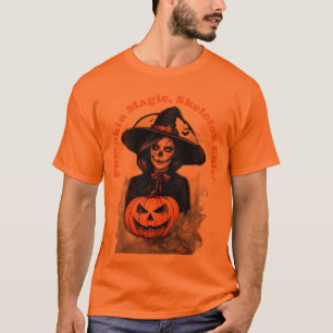 Pumpkin Magic, Skeleton Chic – Halloween Witch T-Shirt
