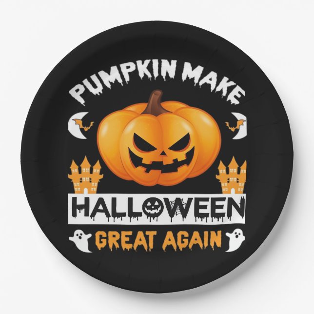 Pumpkin Make Halloween Great Again Paper Plate (Front)