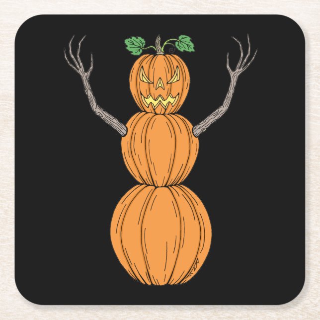 Pumpkin Man Halloween Art Square Paper Coaster (Front)