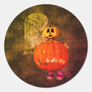 Pumpkin Man Tombstone Halloween  Classic Round Sticker