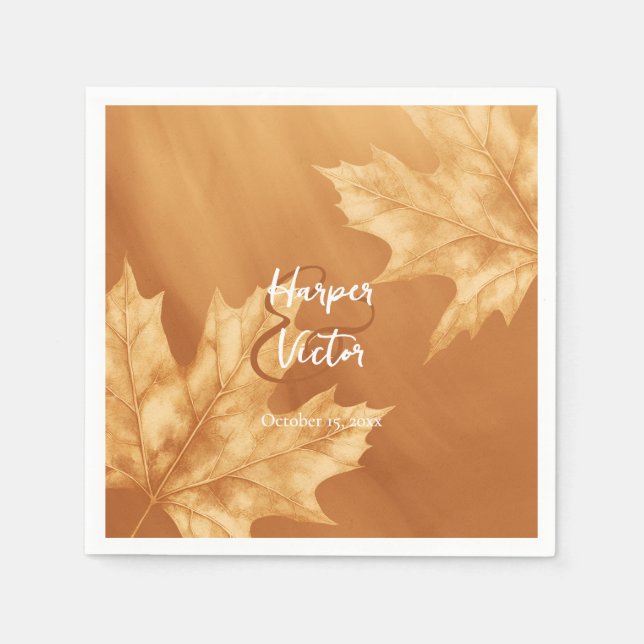 pumpkin maple leaves accent fall wedding napkins (Front)